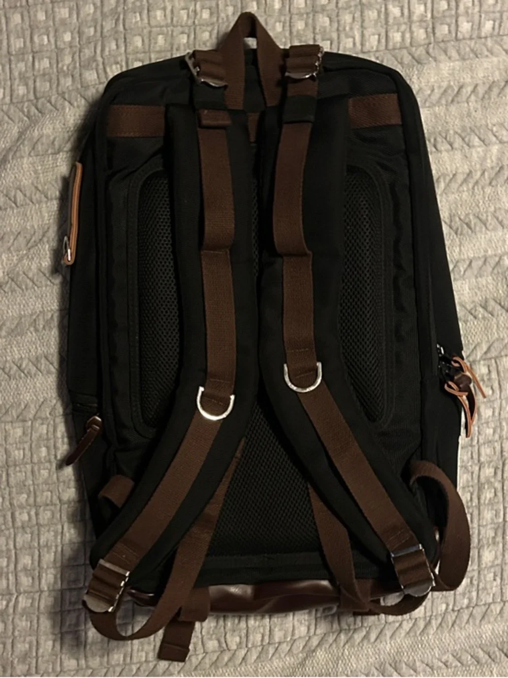 Zumit Black Backpack with Brown Trim and Leather-Look Base